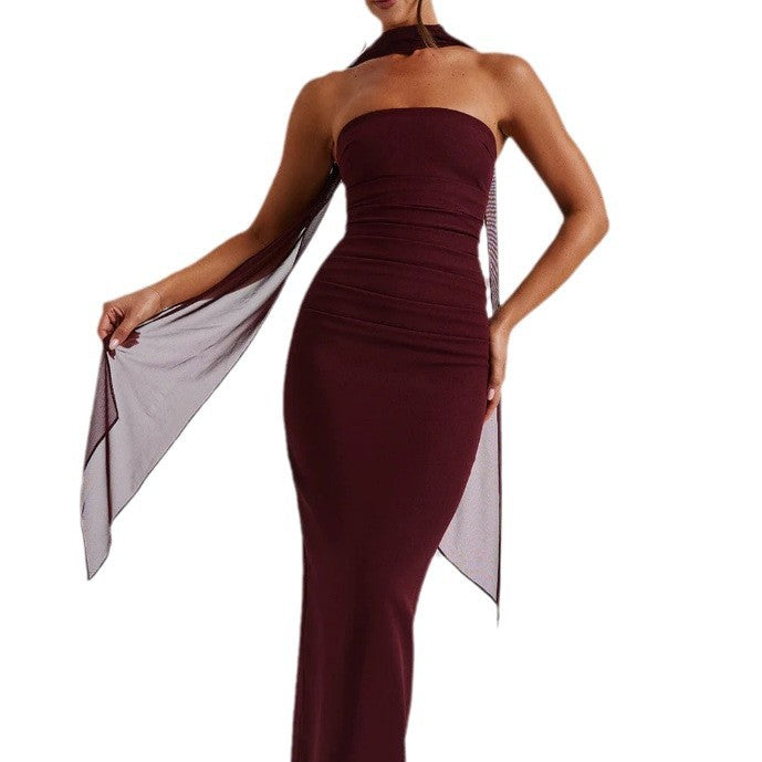 Damen Langabendkleid mit elegantem schulterfreiem Design und sanften Rüschen Drune