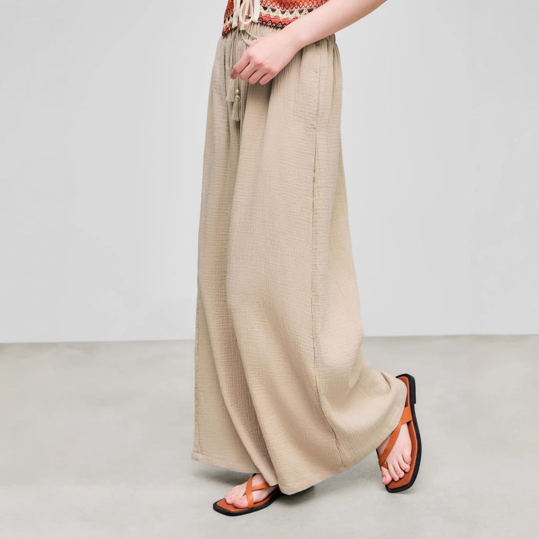 Damen weite Sommerhose im lässigen Boho-Stil mit elastischem Bund und seitlichen Taschen Drune