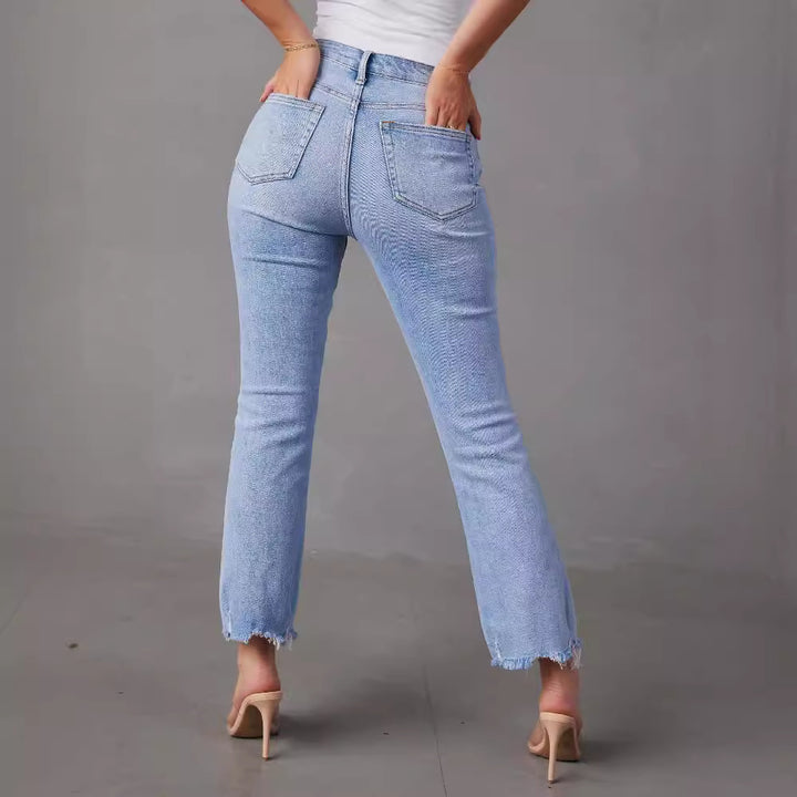 Damen High-Waist Jeans mit trendy Fransen und distressed Details Drune