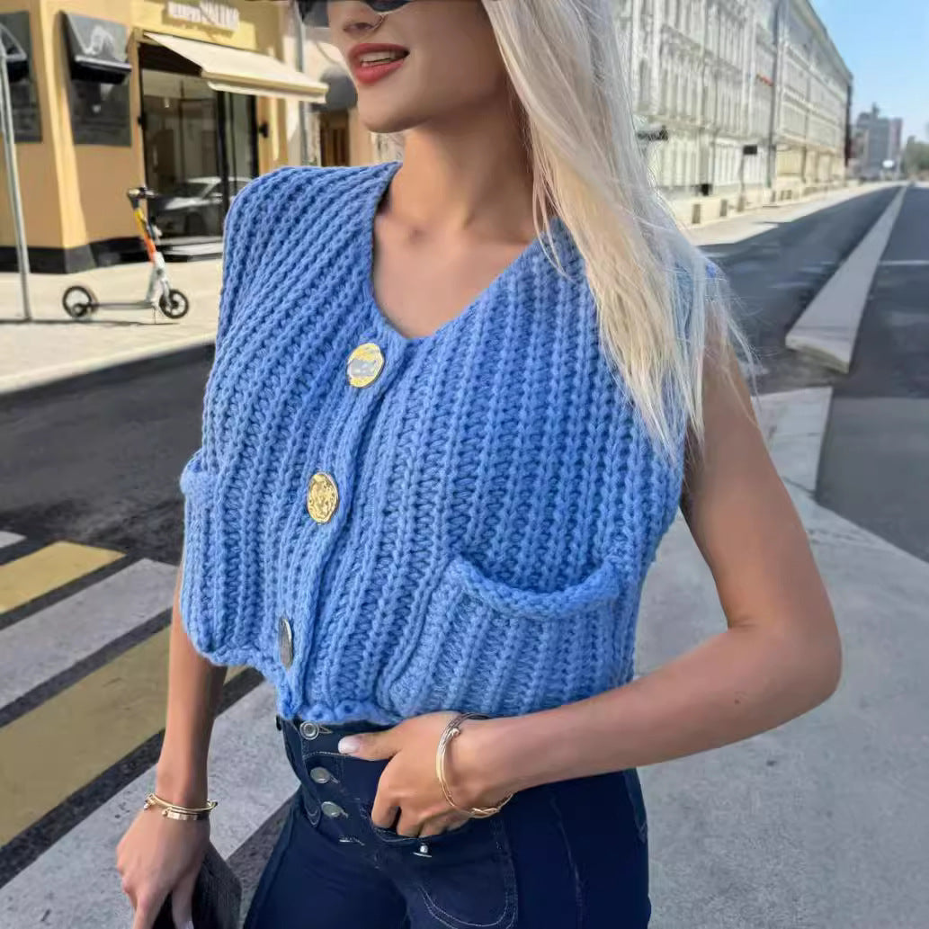Damen Strickweste mit Taschen Drune
