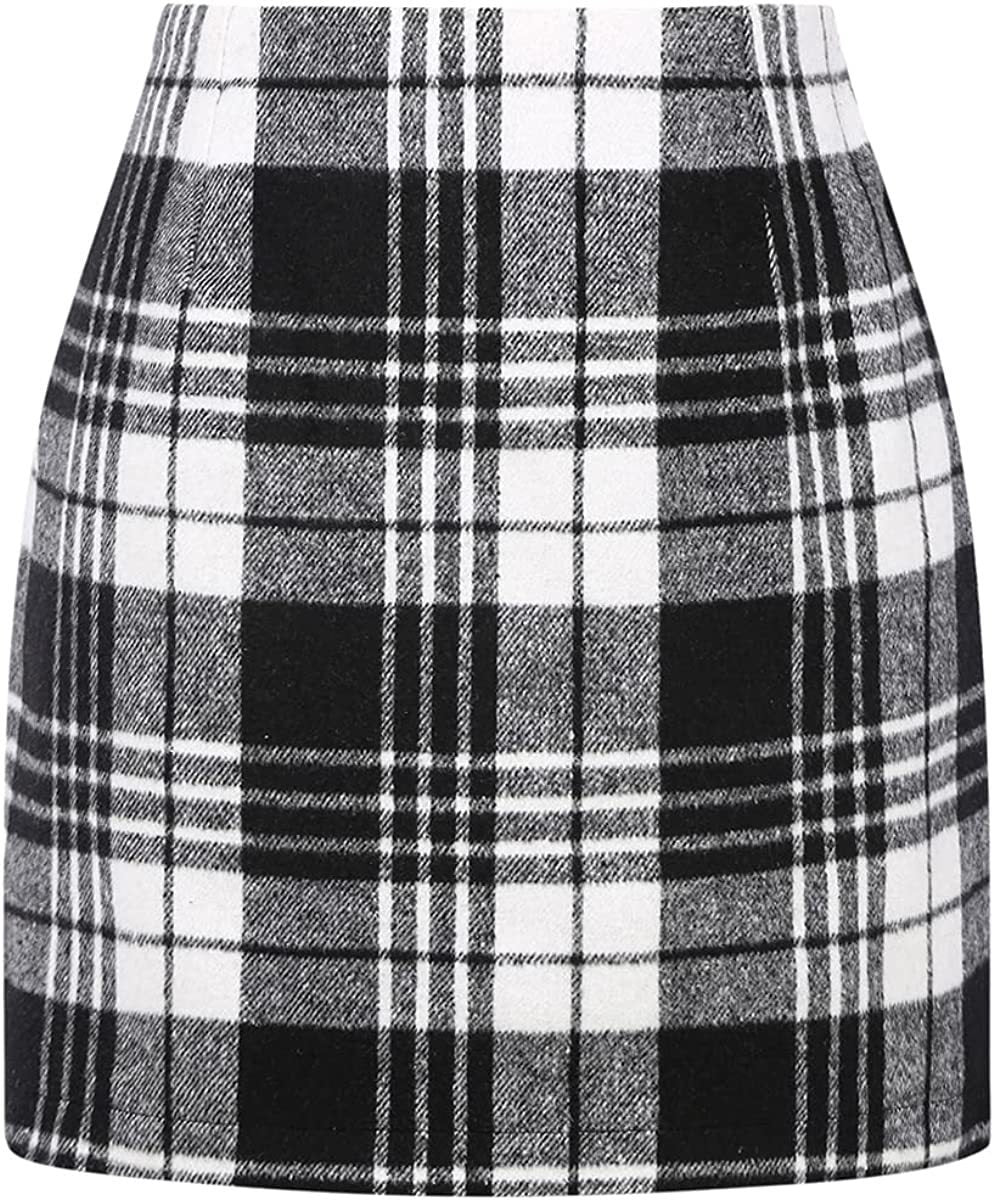 Damen Karierter Minirock mit hohem Bund und seitlichen Eingrifftaschen Drune