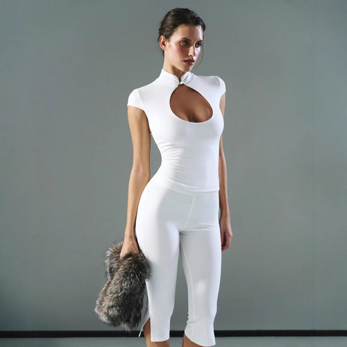 Damen figurbetontes Oberteil mit Choker-Ausschnitt Drune