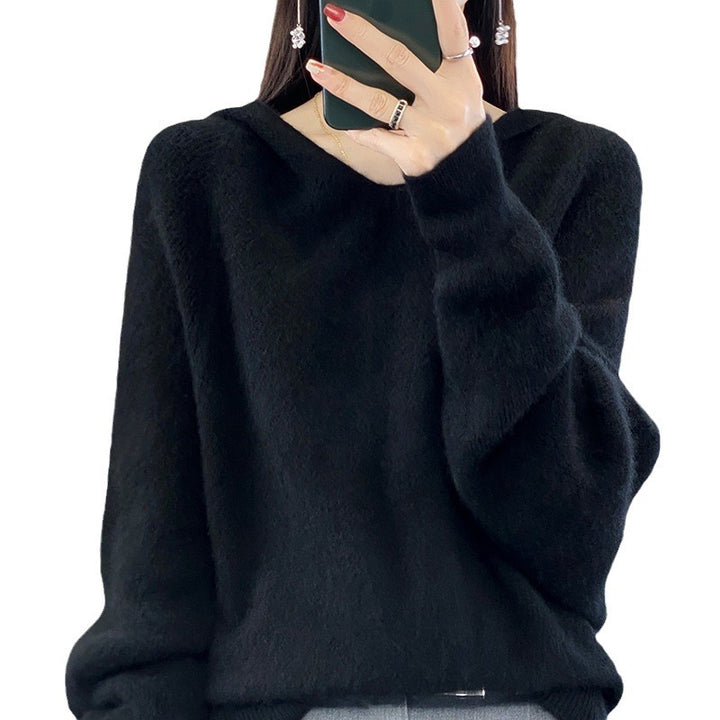 Damen lässiger Pullover mit voluminösen Ärmeln und V-Ausschnitt Drune