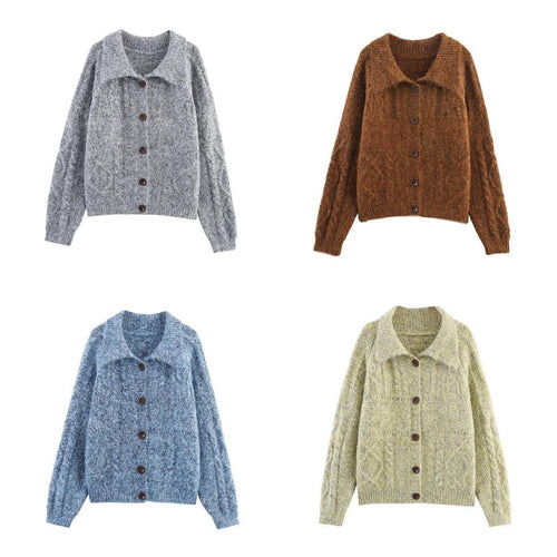 Damen Strickjacke mit weichem Stoff und großen Knöpfen Drune