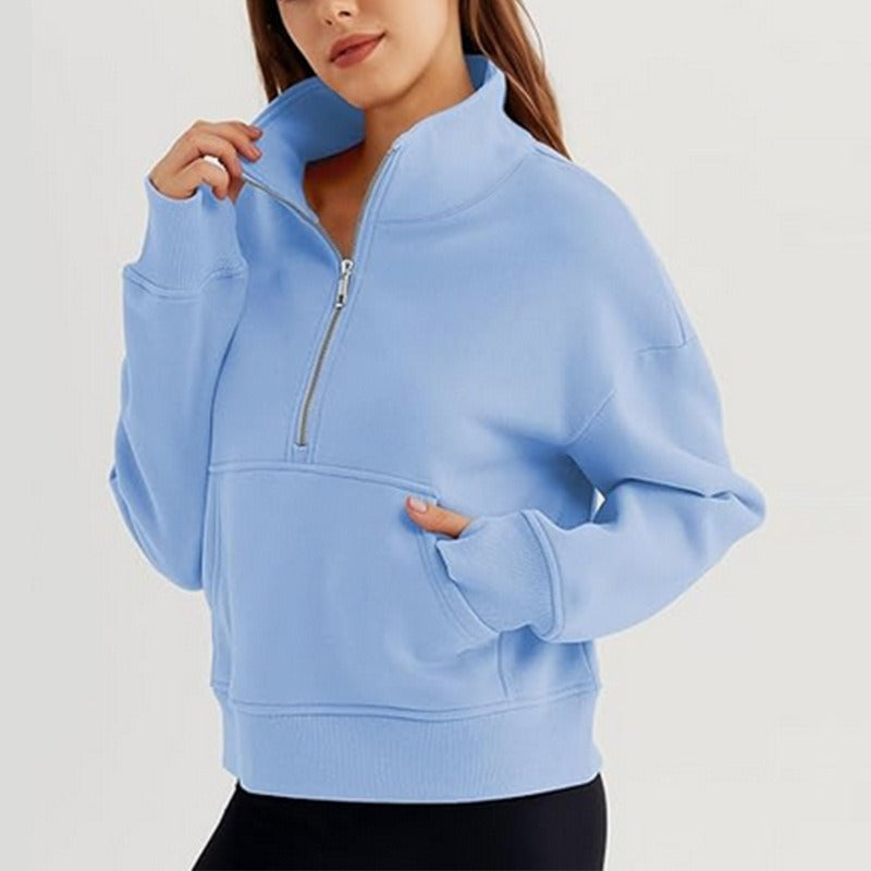 Damen lässiger Pullover mit hohem Kragen und kurzer Reißverschluss Drune
