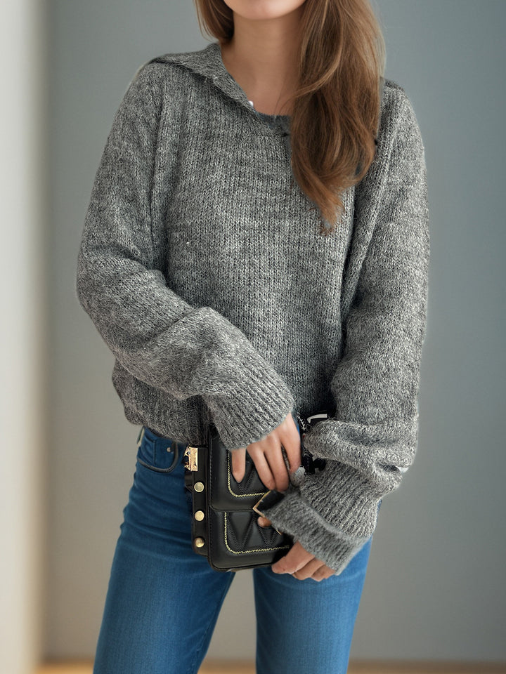 Damen lässiger Pullover mit voluminösen Ärmeln und modernem Strukturstrick Drune