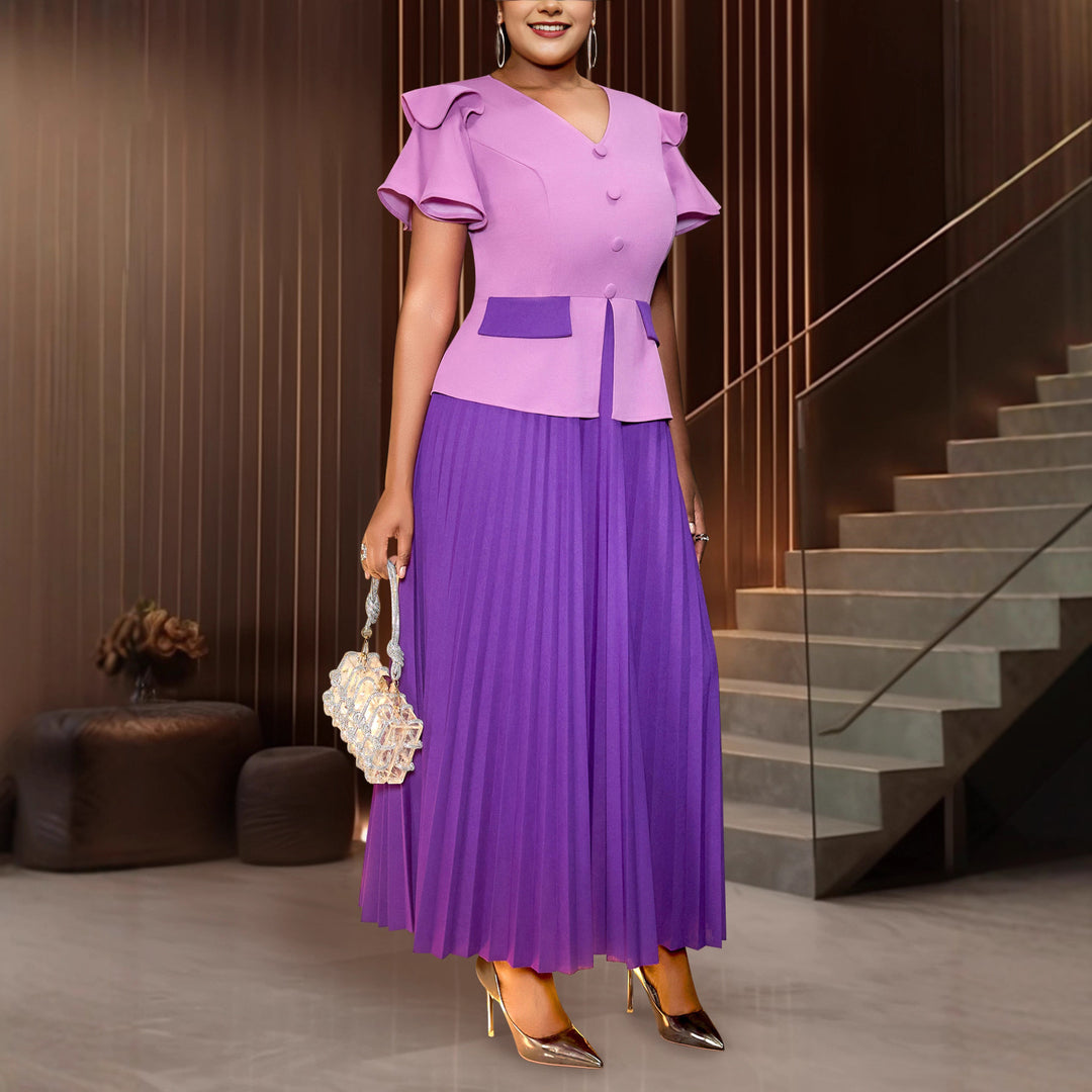 Damen Elegantes Plissee-Kleid mit modischen Rüschendetails und taillierter Jacke Drune