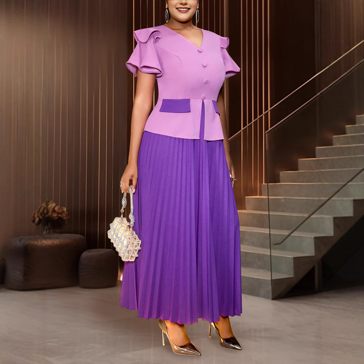 Damen Elegantes Plissee-Kleid mit modischen Rüschendetails und taillierter Jacke Drune