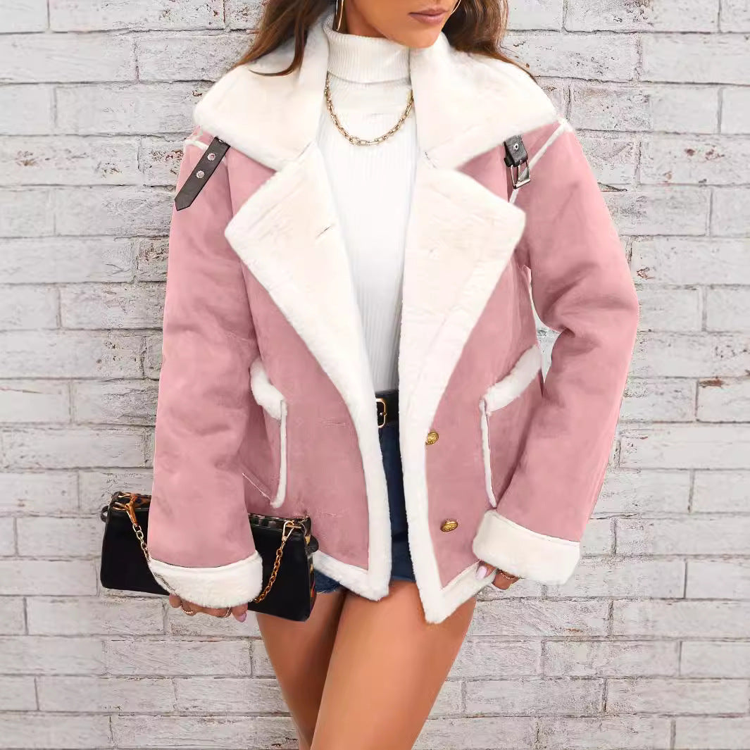 Damen nan kurz geschnittene Lammfelloptik Fliegerjacke Drune