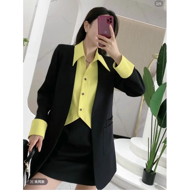 Damen elegantes Blazer-Ensemble mit schickem Kragen und praktischen Taschen Drune
