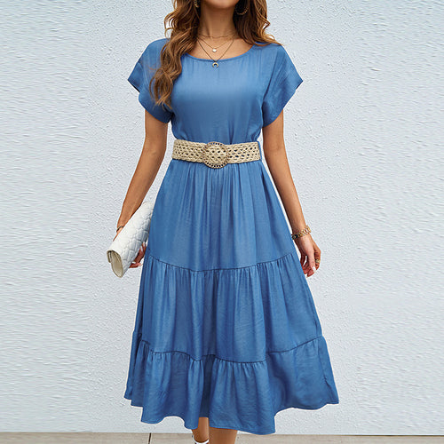 Damen lässiges Midi-Kleid mit voluminösem Rock und lockerer Passform Drune