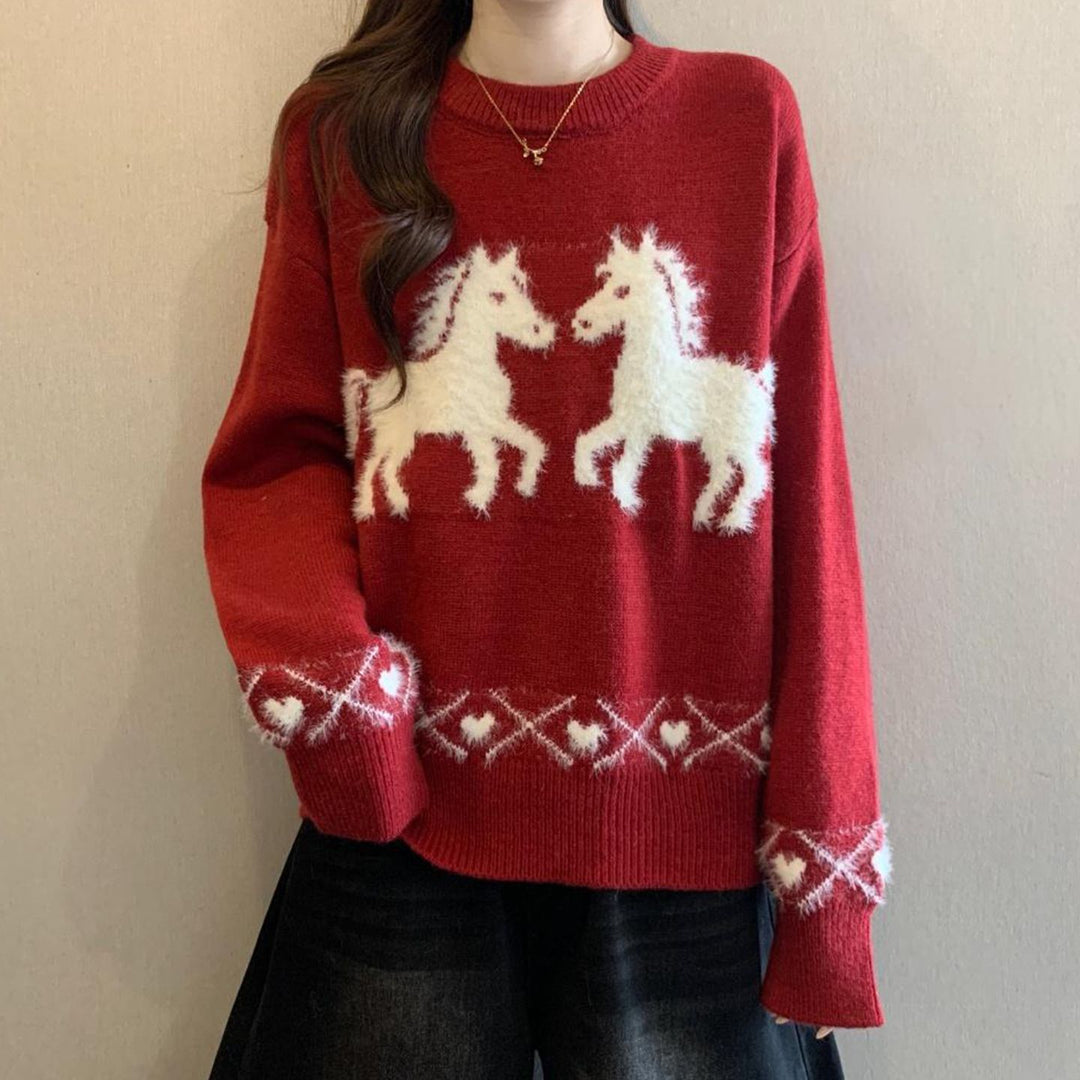 Damen kuscheliger Pullover mit Einhorn-Muster Drune