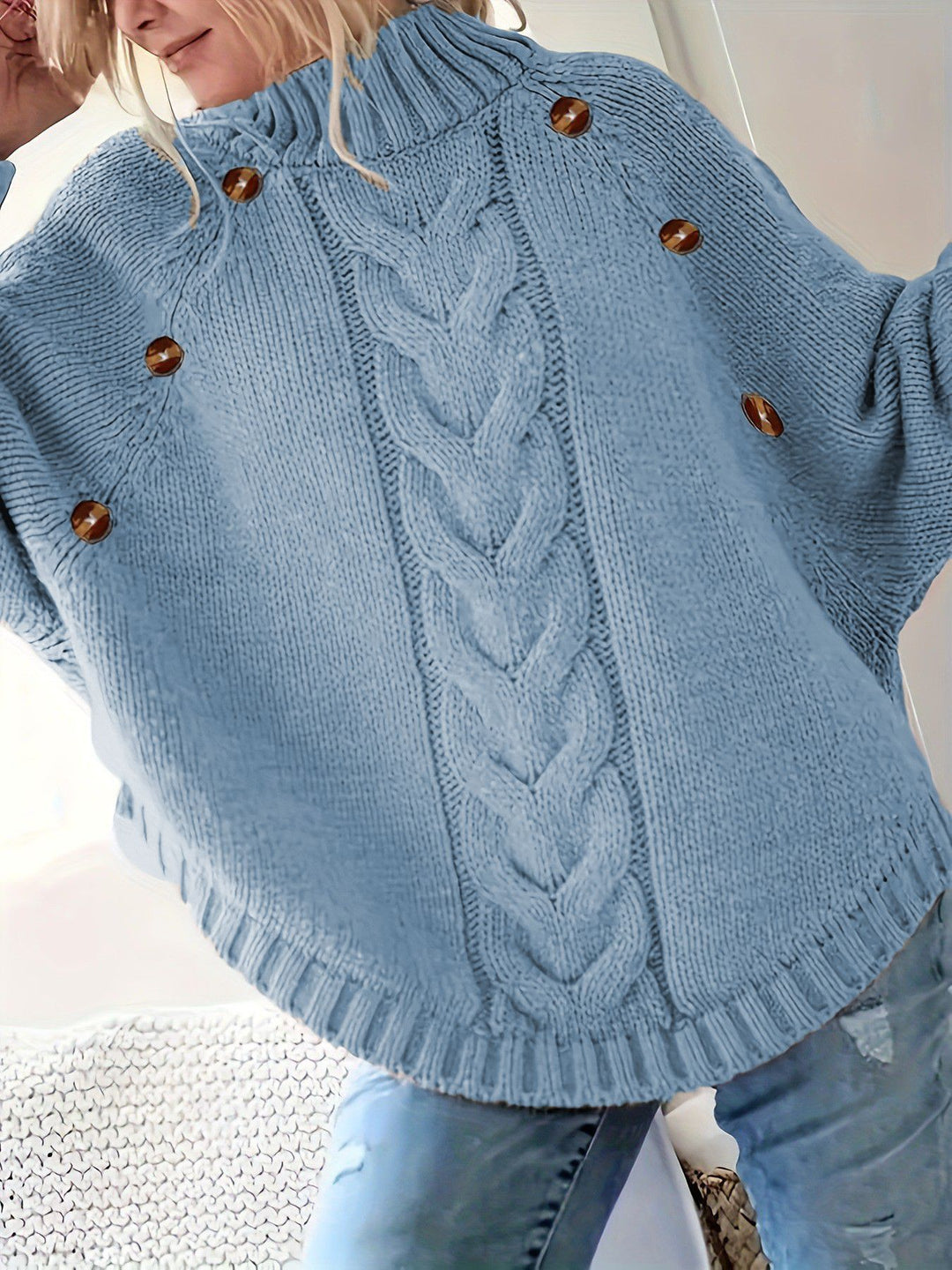 Damen Grobstrickpullover mit hochgeschlossenem Kragen und dekorativer Zopf-Struktur Drune