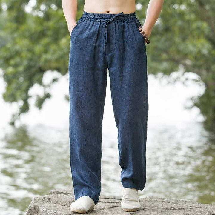 Herren lässige Leinenhose mit elastischem Bund und praktischen Seitentaschen Drune
