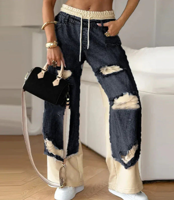 Damen Urbaner Destroyed Denim Jogger Drune