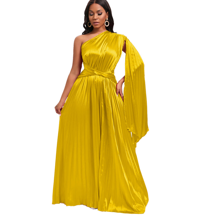 Damen Maxikleid mit eleganter asymmetrischer Drapierung und taillierter Wickeloptik Drune