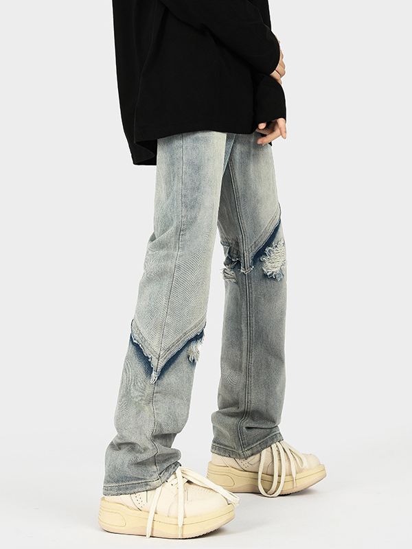 Herren modische Ripped Denim-Jeans im lässigen Schnitt mit asymmetrischem Design Drune