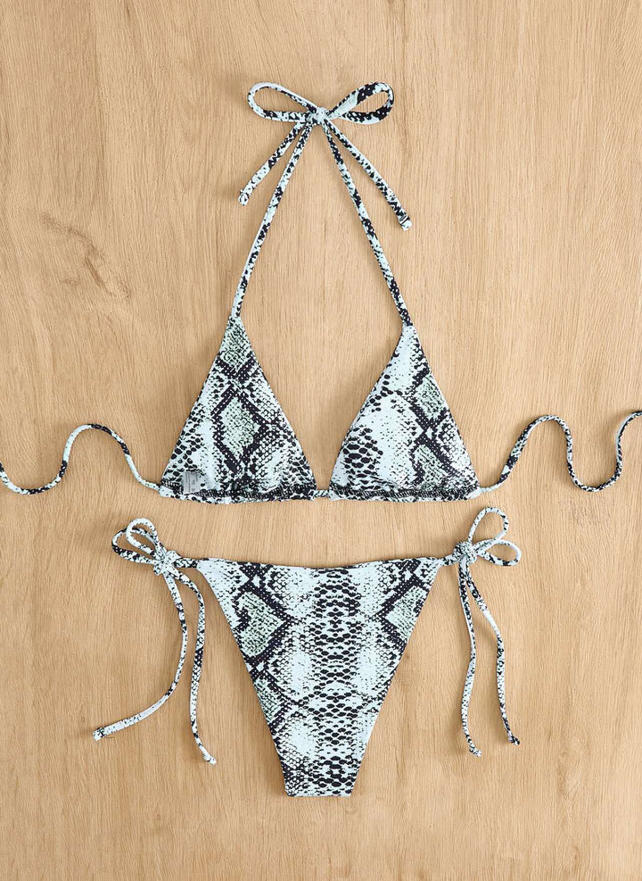 Damen Triangel-Bikini mit Schlangenprint und verstellbaren Trägern Drune
