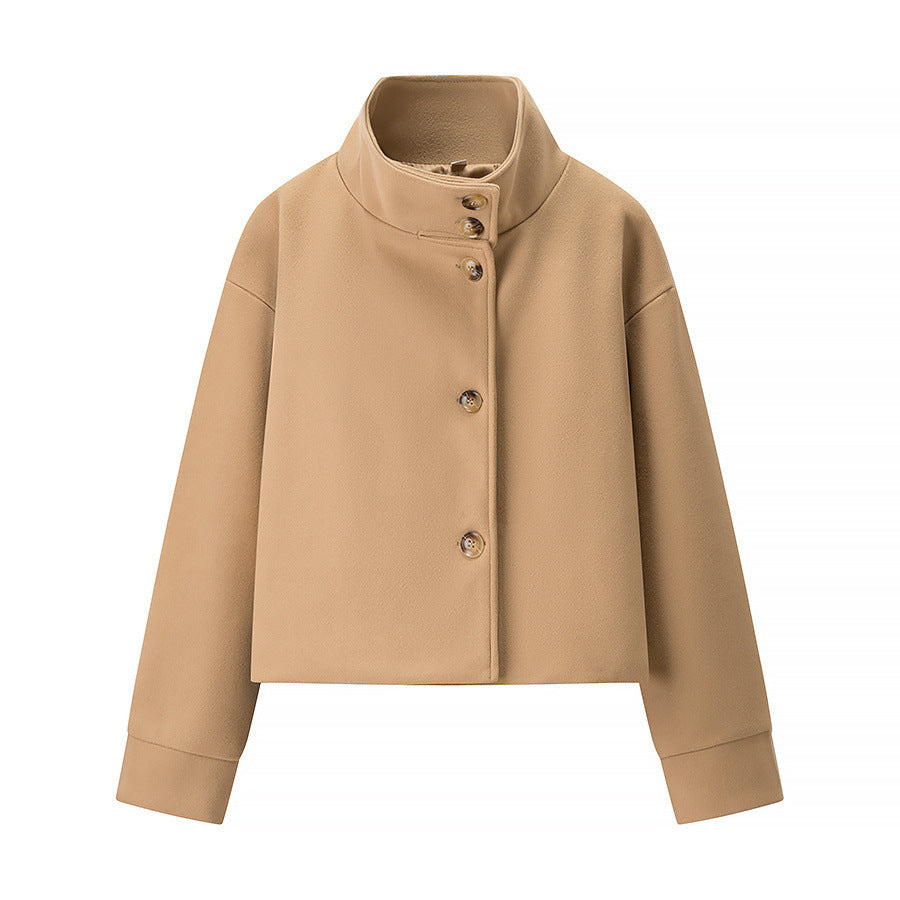 Damen cropped Blousonjacke mit elegantem Stehkragen und Knopfverschluss Drune
