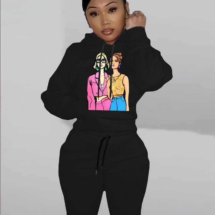 Damen Hoodieset mit künstlerischem Print und bequemen Jogginghose Drune