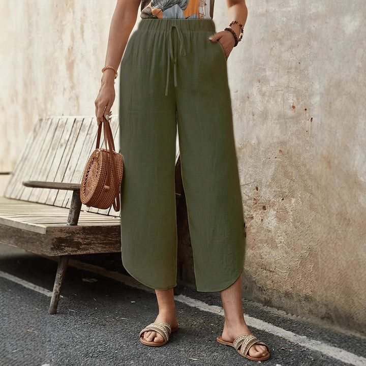Damen luftige Leinenhose mit elastischem Bund und praktischen Taschen Drune