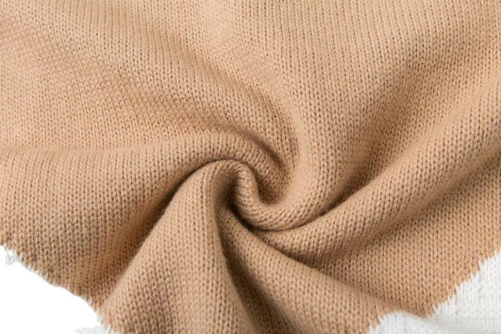 Damen Grobstrickpullover mit modernem Farbblockdesign und dezentem V-Ausschnitt Drune