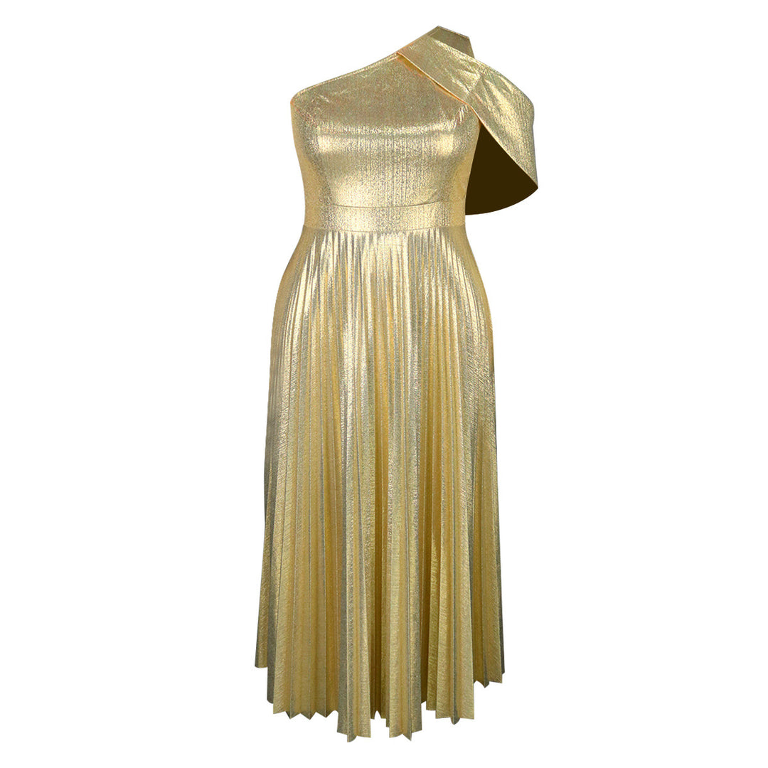 Damen Glamouröses Maxikleid mit hochmodernem asymmetrischem Schnitt und schimmerndem Material Drune