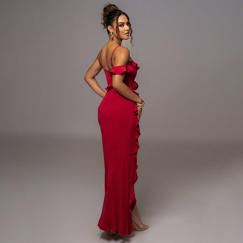 Damen Elegantes Rüschenskleid mit seitlichem Schlitz Drune