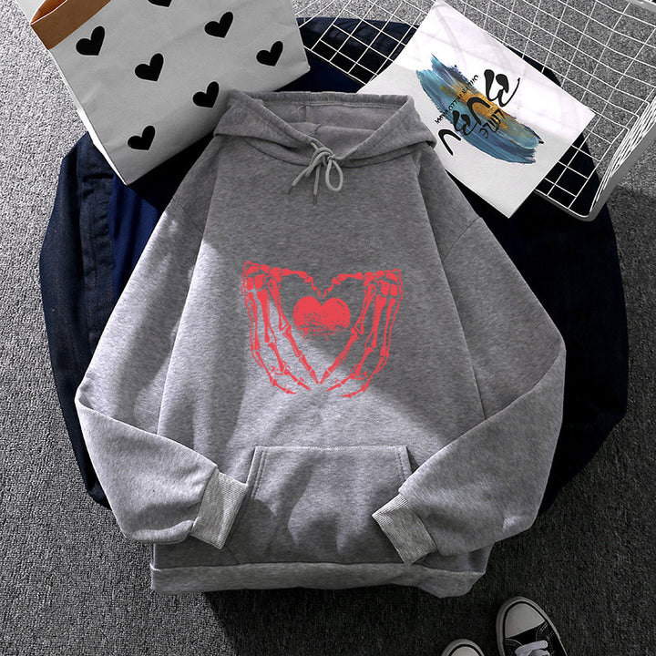 Unisex Oversized Kapuzenpullover mit auffälligem Herz-Knochen-Design Drune