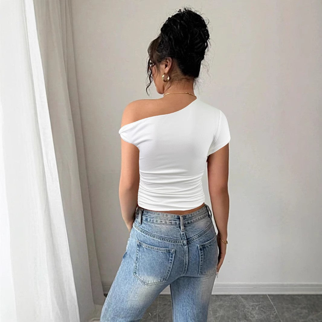 Damen Off-Shoulder Shirt mit Raffung und tailliertem Schnitt Drune