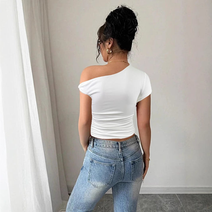 Damen Off-Shoulder Shirt mit Raffung und tailliertem Schnitt Drune