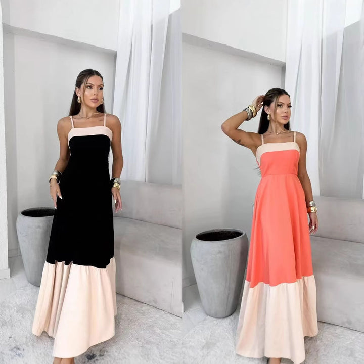 Damen Maxikleid aus hochwertiger Baumwolle mit kontrastierendem Saum Drune