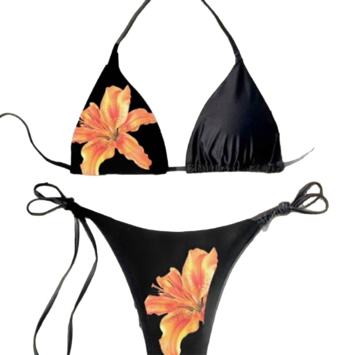Damen Triangel-Bikini mit floralen Akzenten und verstellbaren Bändern Drune