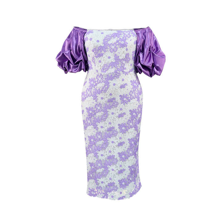 Damen Elegantes Spitzenkleid mit voluminösen Puffärmeln Drune