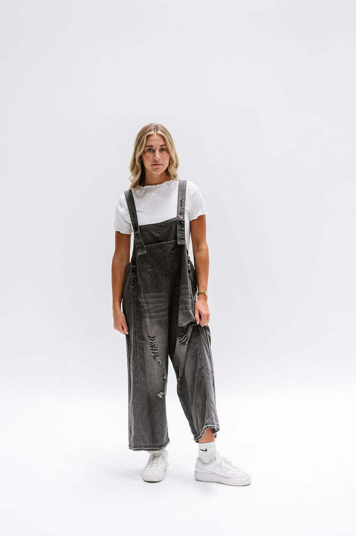 Damen lässige Denim-Latzhose mit trendigen Destroyed-Details Drune