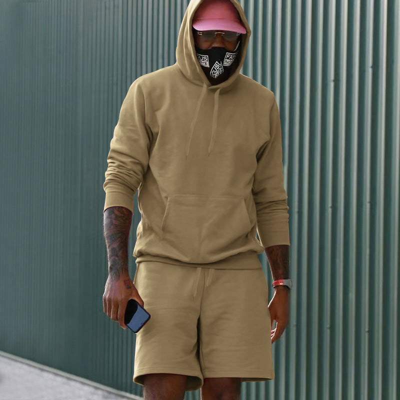 Herren nan zweiteiliges Freizeit-Set Hoodie und Sweatshorts aus French Terry mit Kängurutasche und Tunnelzug Drune