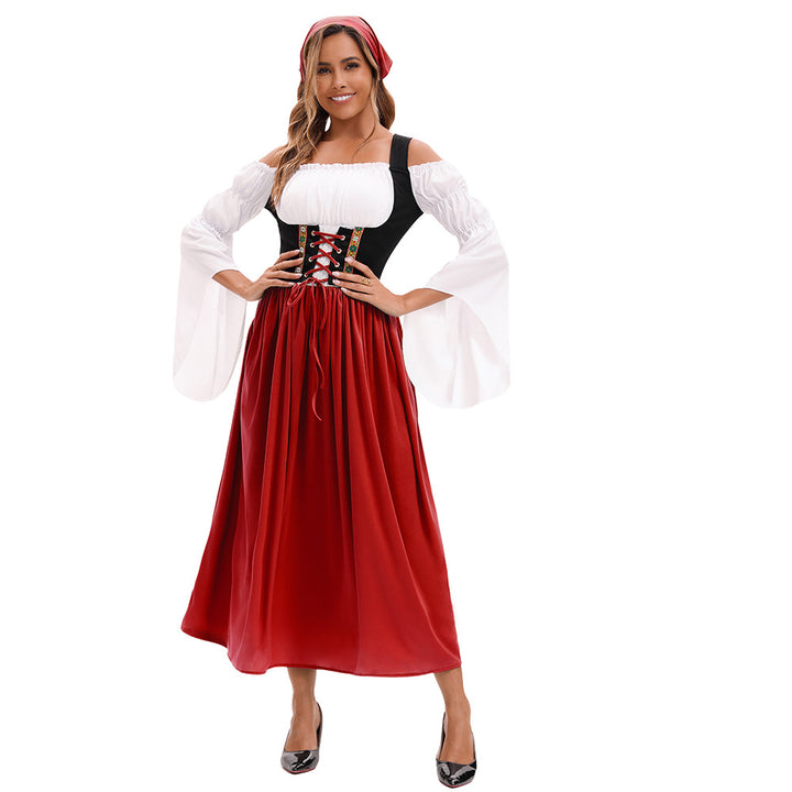 Damen nan bäuerliches Dirndlkleid mit Schnürcorsage und weiten Trompetenärmeln Drune
