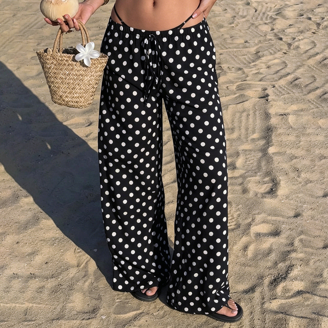 Damen nan weite Palazzo-Hose mit elastischem Bund und Punkte-Muster Drune
