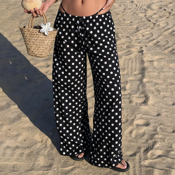 Damen nan weite Palazzo-Hose mit elastischem Bund und Punkte-Muster Drune
