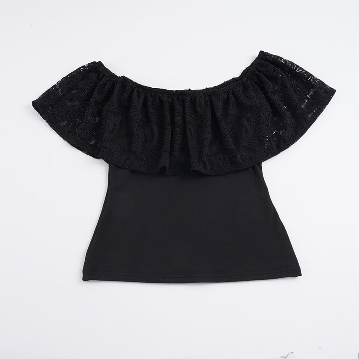 Damen Off-Shoulder Oberteil mit Rüschendetails und eleganten Spitzenakzenten Drune
