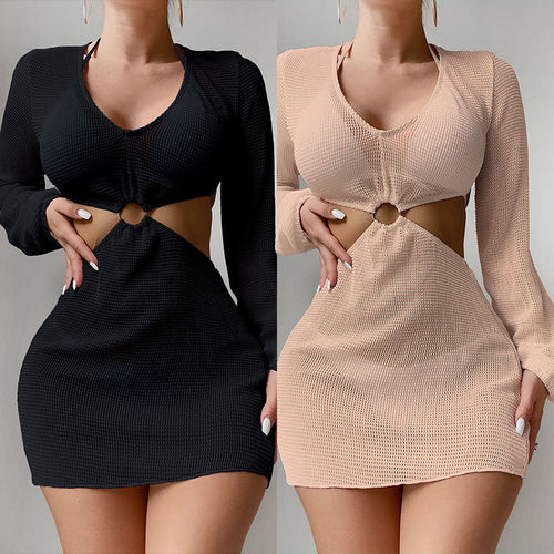 Damen Strandidyll Kleid mit raffiniertem Cut-Out und langen Ärmeln Drune