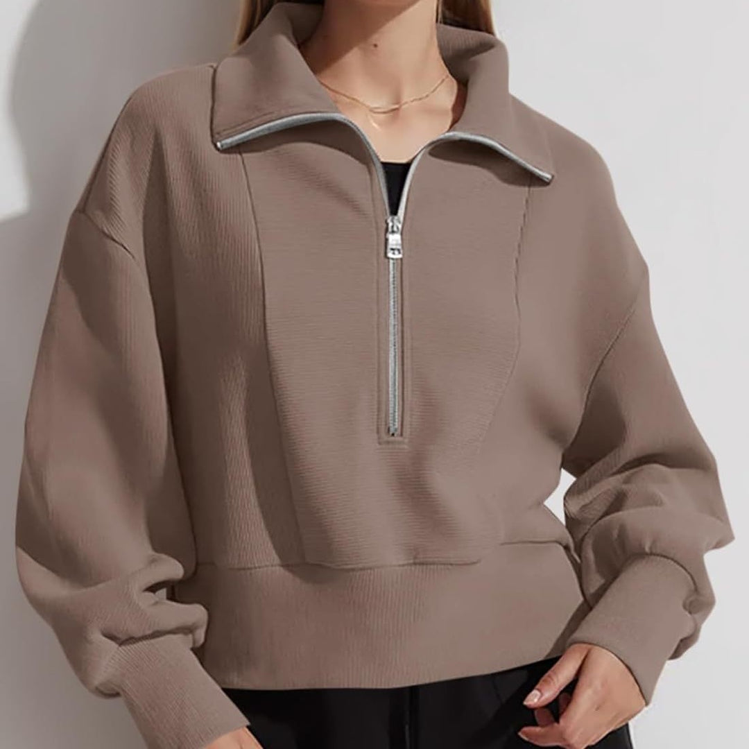 Damen sportlicher Zip-Pullover mit hohem Kragen Drune