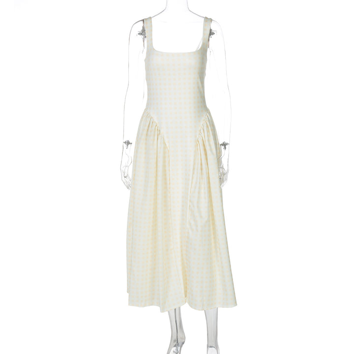 Damen Sommerliches Maxikleid mit Karo-Design und seitlichen Raffungselementen Drune