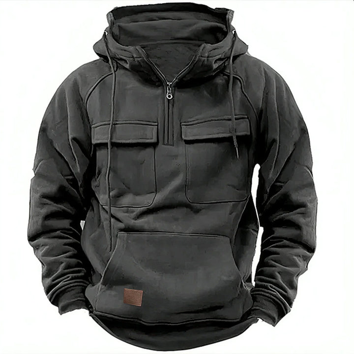 Herren lässiger Kapuzenpullover mit praktischen Taschen und Kunstlederdetails Drune