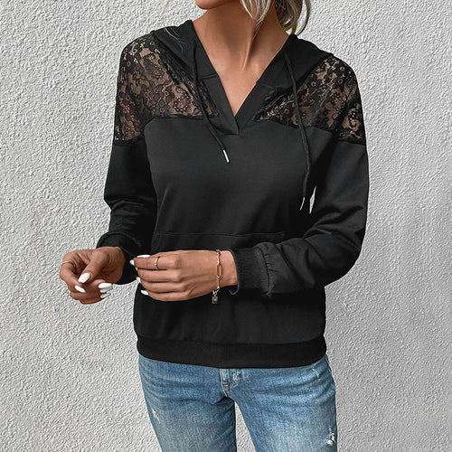 Damen Kapuzenpullover mit Spitzenakzenten und lässiger Passform Drune