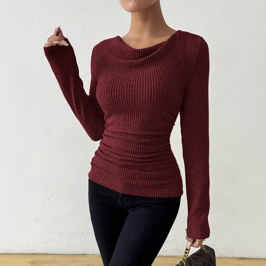 Damen nan eng anliegendes Rippenstrick-Longsleeve mit geraffter Taille Drune