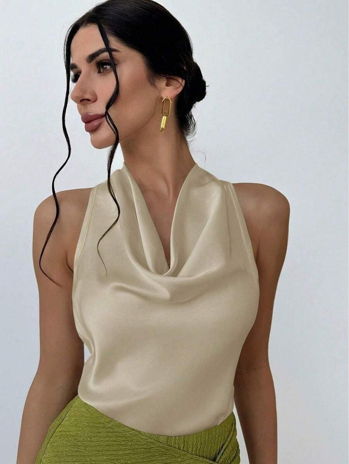 Damen Elegantes Satinoberteil mit schickem Wasserfall-Ausschnitt Drune