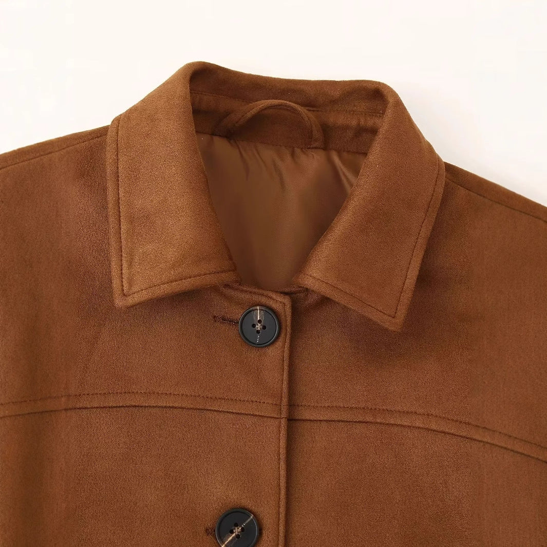 Damen modische Suede Jacke mit praktischen Taschen und eleganten Details Drune