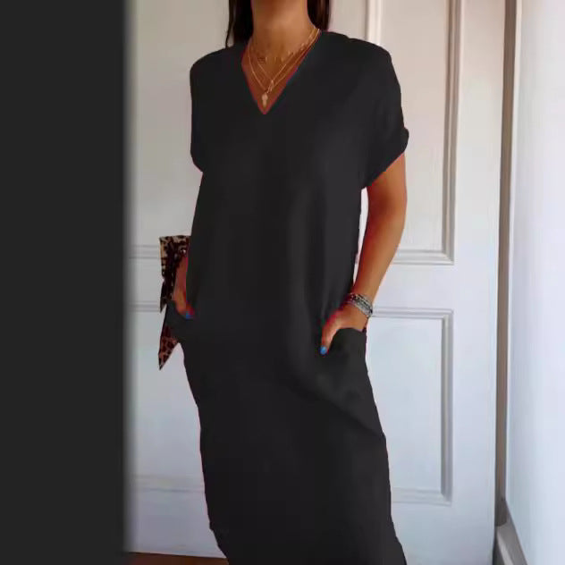 Damen luftiges Leinenkleid mit praktischen Seitentaschen Drune