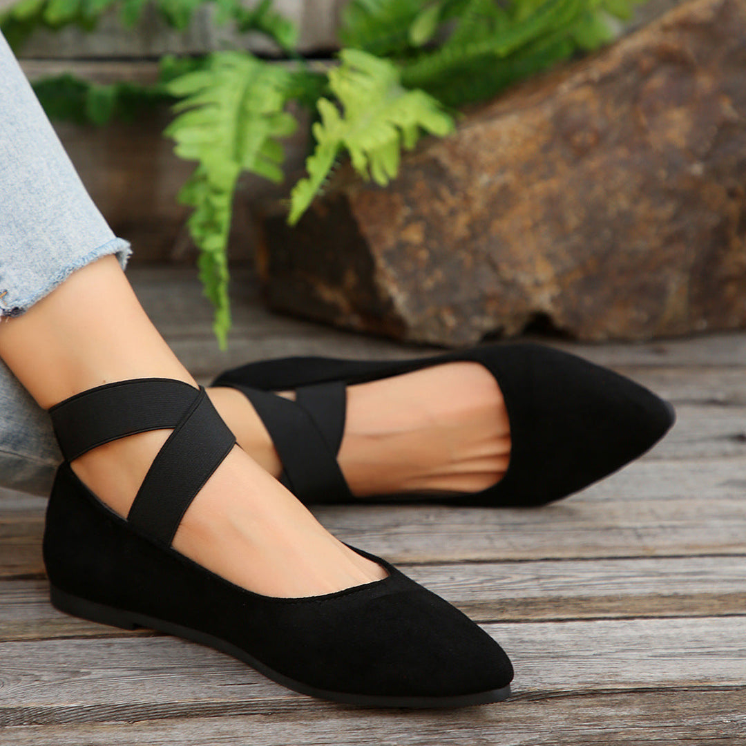 Damen Ballerina-Schuhe mit elastischen Kreuzbändern und rutschfester Sohle Drune